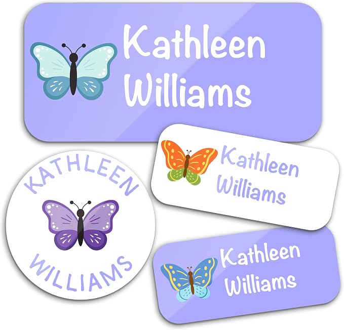 Personalized Waterproof Name Labels for Kids | Optional Packs 50, 150, 230 Labels | Custom Name Stickers for Kids' Clothing Tag, Water Bottle, Customize Kid Name Label for Daycare Butterflies