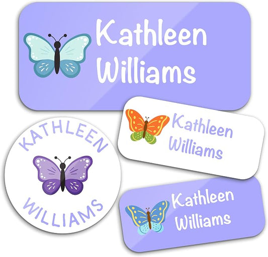 Personalized Waterproof Name Labels for Kids | Optional Packs 50, 150, 230 Labels | Custom Name Stickers for Kids' Clothing Tag, Water Bottle, Customize Kid Name Label for Daycare Butterflies