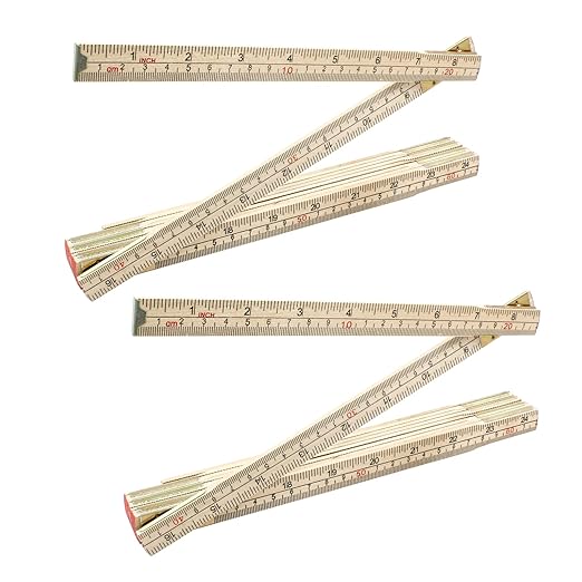 2 Pack Folding Wood Rulers, 6.6 Feet 2 Meters Wooden Foldable Ruler Double Sided with Inch and Metric Measurements for Carpenter Engineers Woodworking DIY Craft