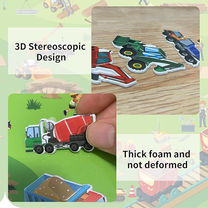 Elfew 2 Pack Puffy Sticker Books for Kids Ages 3-5, Construction Truck and Vehicle Car Stickers for Toddlers Boys, 3D Reusable Stickers Books for Toddlers, Activity Book for Boys Party