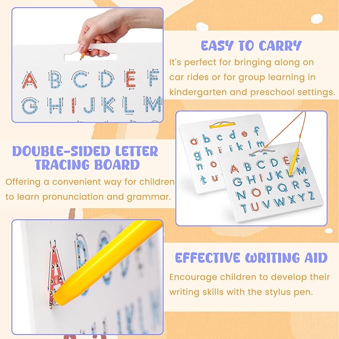 LovesTown Double Sided Magnetic Alphabet Tracing Board ABC Letter Learning Toy with Magnets Educational Writing Practice for Preschool Toddlers (Pack of 2)