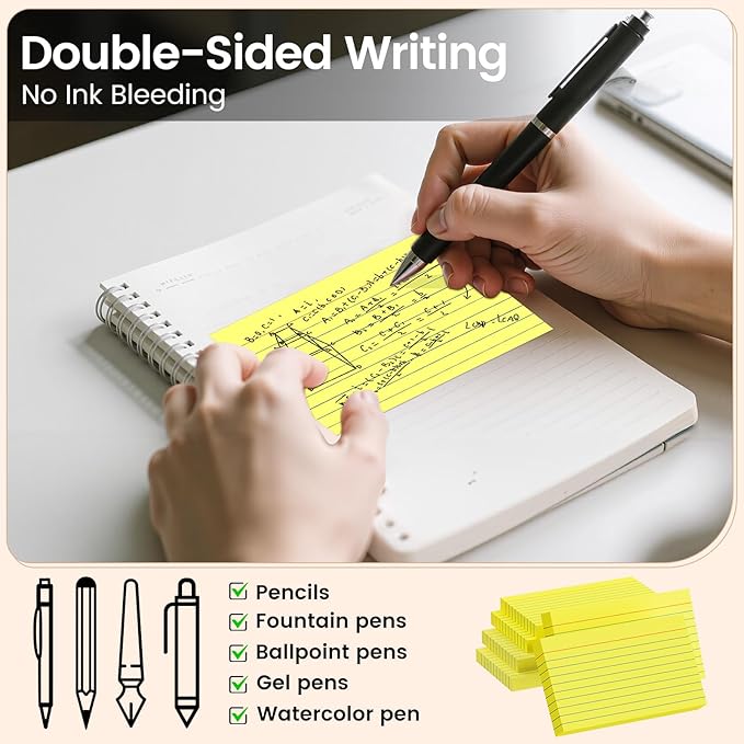 Index Cards 3x5 Inch, 300sheets, Flash Cards,Ruled Lined Yellow Note Cards Paper For Studying, Schools Supplies, College, Office And Home Organization, Note Taking Supplies