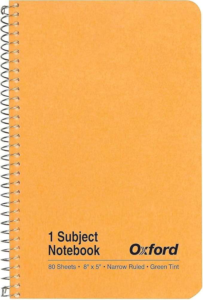 Oxford 1-Subject Kraft Notebook, 5" x 8", Narrow Rule, Kraft Cover, Green Tint Paper, 80 Sheets (25-401R)