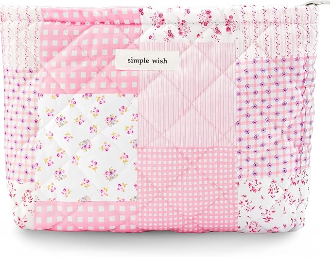 Sminra Floral Makeup Bag Large Cotton Quilted Cosmetic Makeup Bag Organizer, Cottagecore Aesthetic Portable Pouch Purse Toiletry Bag for Women Girls Travel accessories
