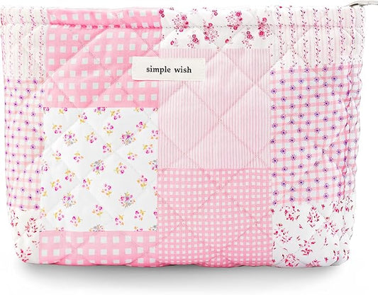 Sminra Floral Makeup Bag Large Cotton Quilted Cosmetic Makeup Bag Organizer, Cottagecore Aesthetic Portable Pouch Purse Toiletry Bag for Women Girls Travel accessories