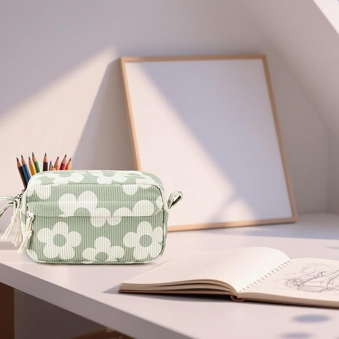 Bluboon Big Capacity Pencil Case Pencil Pouch Pen Case School Supplies Cute Pencil Box Pencil Bag for Teen Girls Boys Women Man (Flower Green)