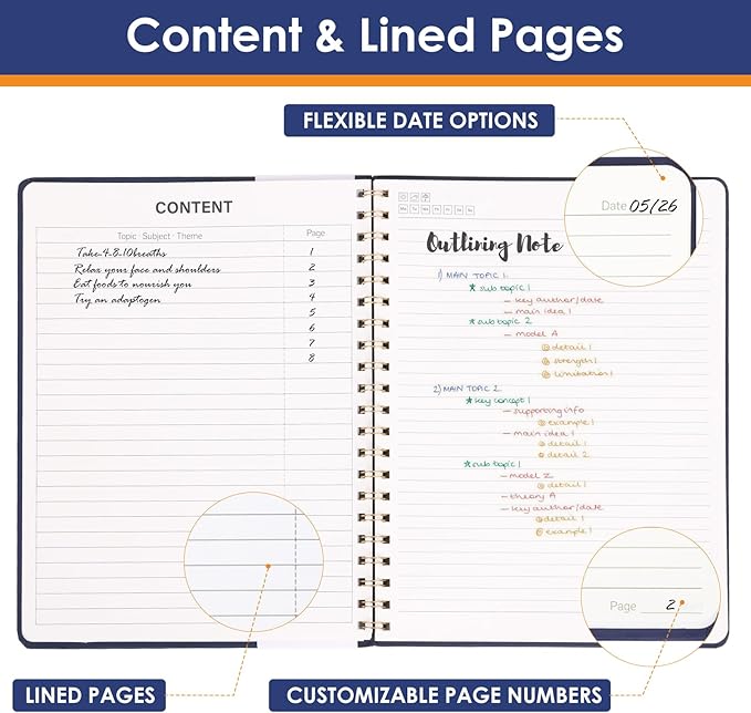 LABUK Spiral Notebook 8.5 x 11, A4 Hardcover Notebooks for Women, 55 Sheets 110 Pages Large Journal for Work, School, (Navy Blue)