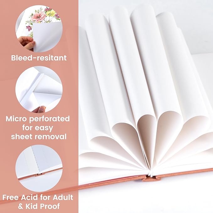 FLYING EAGLE Sketchbook for Drawing 8 x 8 Hardcover Sketch Book, 200GSM Thick Paper, Square Art Drawing Book with 3 DIY Cards Mixed Media Watercolor Paper Gift for Women Adults Artist, Pink