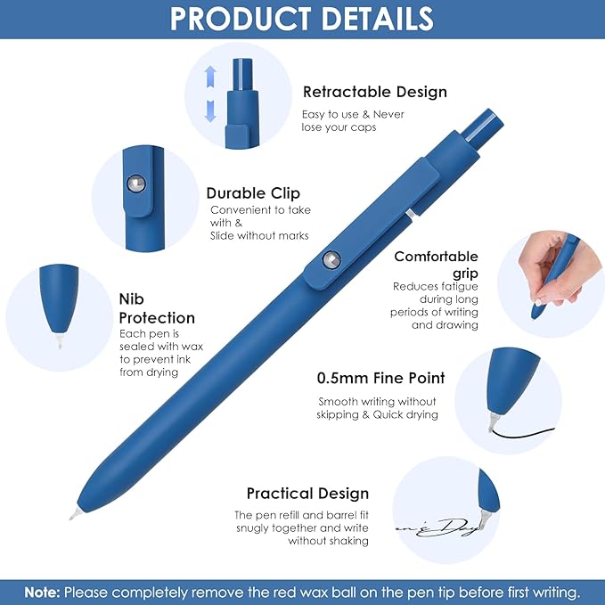 Donyang Gel Pens, 5pcs 0.5mm Gel Pen Cute Black Ink Fine Point Pens With Smooth Writing, Quick Dry Pens For Journaling, Teacher Work Desk Accessories Office Supplies for Men Women