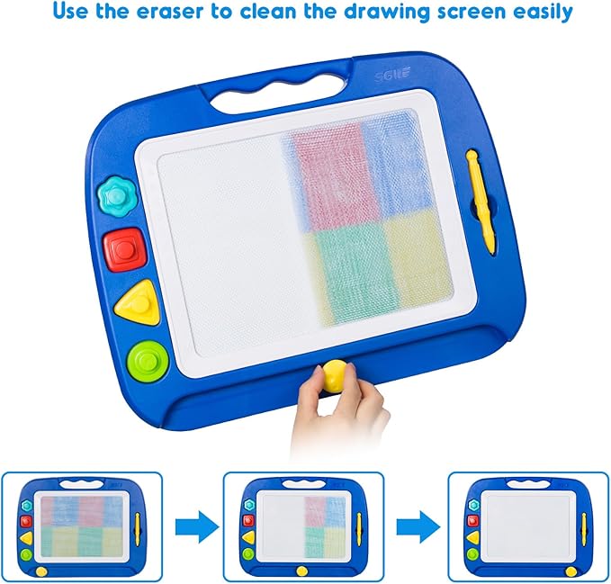 SGILE Toddler Toys for Kids, Large Magnetic Drawing Board for Birthday Gift, Toys for 1 2 3 4 Year Old Girls Boys, Etch & Sketch Pad with 4 Stamps, Learning and Educational, 16 ×13 in, Blue