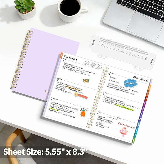 SUNEE Academic Planner 2026-2027 – Weekly & Monthly Planner, July 2026 to June 2027, 6.4"x8.3", Thick Paper, Tabs, Pockets, Bookmark, Spiral-Bound, Student Teacher Organizer, Purple