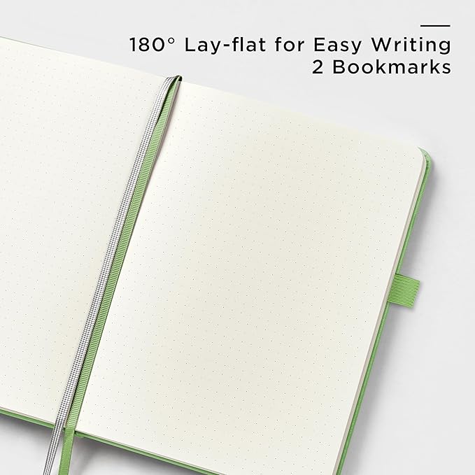 &And Per Se Dotted Journal Notebook, A5 Hardcover Leather Dotted Journal, 160 Pages 100gsm Thick Dot Grid Paper, 3 Sheets of Stickers Included - 5.7'' x 8'' (Pastel green)