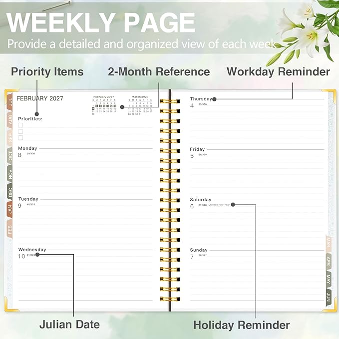 GuassLee 2026-2027 Academic Planner, Weekly and Monthly Planner from July 2026-June 2027, 8.4"x 6.1" Aesthetic Daisy Agenda Book with Back Pocket Stickers Tabs for School Office Supplies, A5 Size