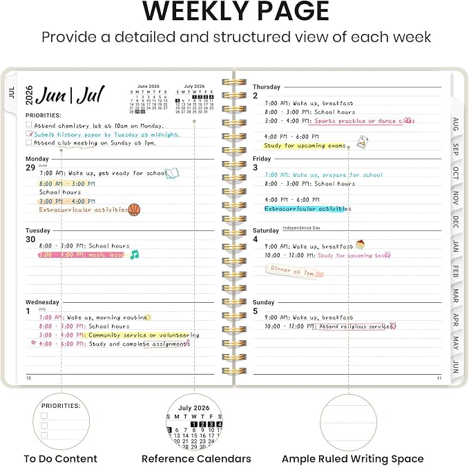 Planner 2026-2027 for Women & Men, Academic Monthly and Weekly Calendar Planner, Jul 2026 - Jun 2027, A4 (8.5" x 11"), Teacher Student Planning Book with Tabs, Ideal for Office School Supplies - Beige