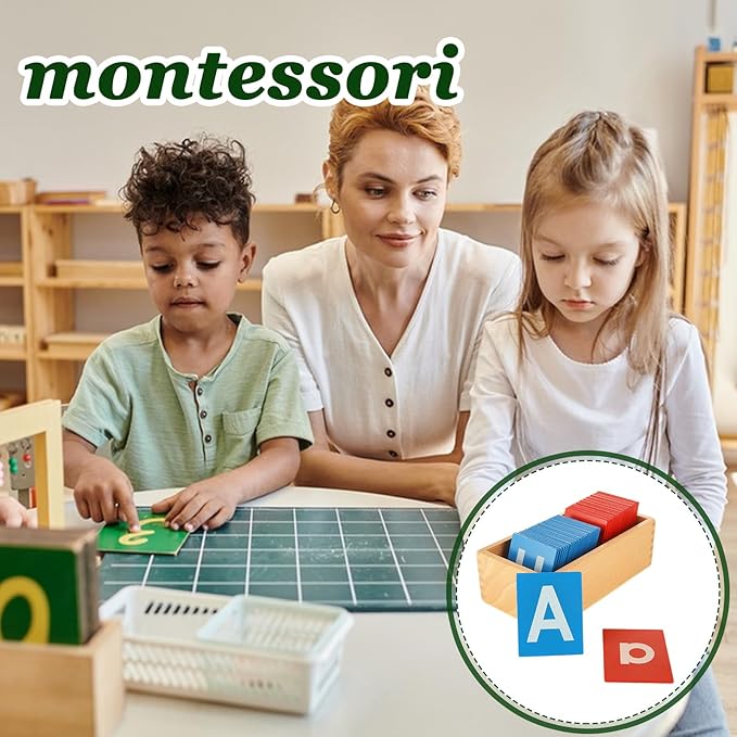 QTLCOHD Montessori Lower and Capital Case Sandpaper Letters, Tactile Letters for Preschool Learning, English Letter Language Teaching, Kindergarten & Early Childhood Development