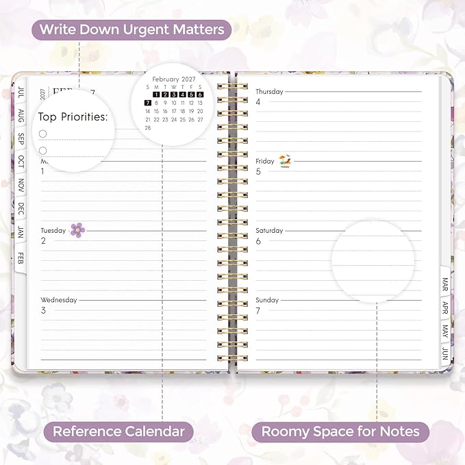 KONVINIT Academic Planner 2026-2027, Purple Monthly Planner 2026-2027, 12 Months Daily Weekly Planner with Tabs for Student Teacher, A5 (6.1" x 8.5") Planner 2026 for Home, Office, School Supplies