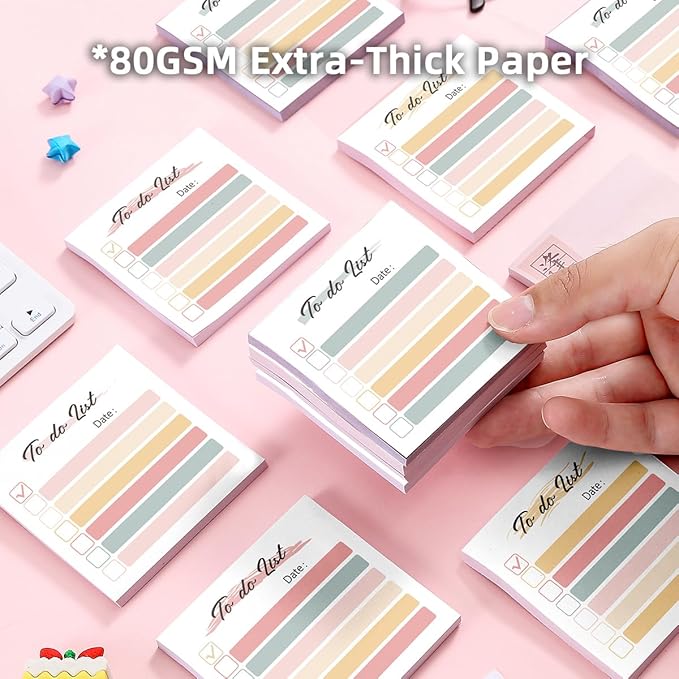 Soft Hue Check 4pcs/200Sheets 3x3 Sticky Notes Set, Vintage Memo Pads with High-Adhesive, Post Reusable Tearable it Notes for Journal Planners Office School Home, Bulk Retro Stationery Gift