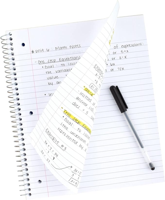 Five Star Spiral Notebook + Study App, 1 Subject, Wide Ruled Paper, 8" x 10-1/2", 100 Sheets, Fights Ink Bleed, Water Resistant Cover, Black (72021)
