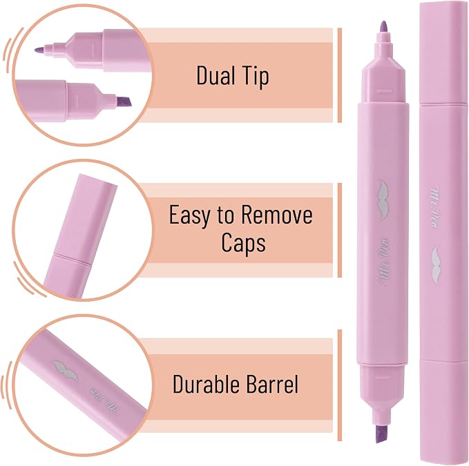 Mr. Pen- Aesthetic Highlighters No Bleed Through, Assorted Color, 8pcs | Dreamfield, Dual Tip for Journaling Supplies and School Accessories, Cute Highlighter, Bible Highlighters, No Bleed