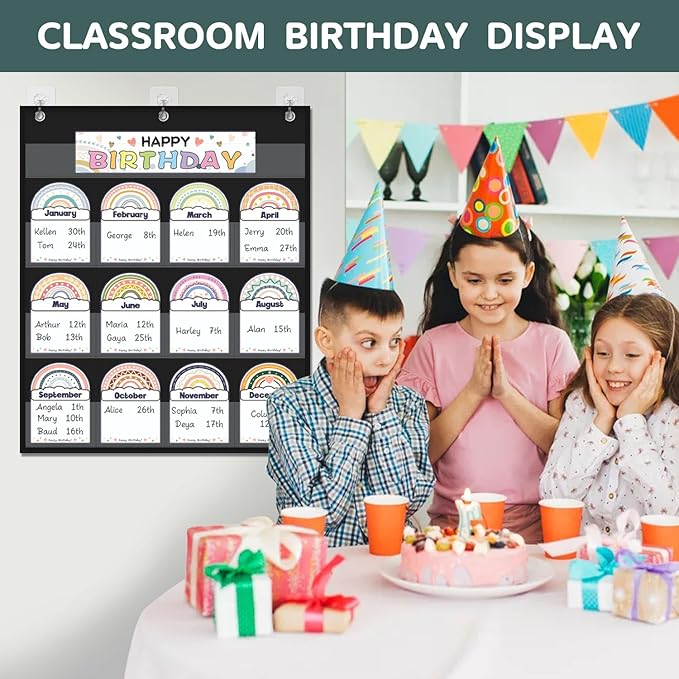 Classroom Birthday Pocket Chart, Birthday Poster for Classroom, Student Birthday Tracker, Classroom Decor (Black)
