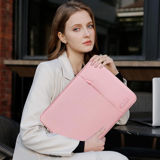 MOSISO Laptop Case 15 inch, 15 inch Laptop Sleeve Compatible with MacBook Air M5 A3448 M4 A3241 M3 A3114 M2 A2941 2026-2023, Dell XPS, Polyester Vertical Computer Sleeve Bag with Pocket, Pink