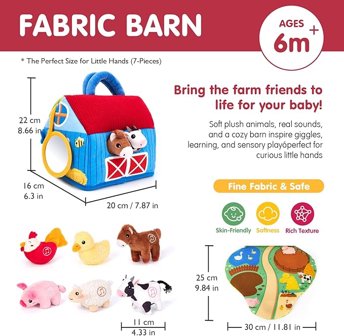 hahaland Baby Toys 6-12 Months - Surprise Barn with Stuffed Farm Animals with Real Sounds - Montessori Toys for 6 Month Old Baby Gifts Toddlers Sensory Toy 1 Year Old Boy Girl Gifts Infant Toys