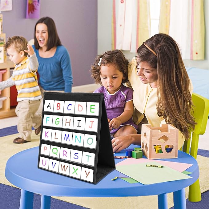 EAMAY Desktop Pocket Chart, Tabletop Teaching Classroom Pocket Charts Double-Side and self-Standing Pocket Chart for Kindergarten, Home Use or Classroom (Black)