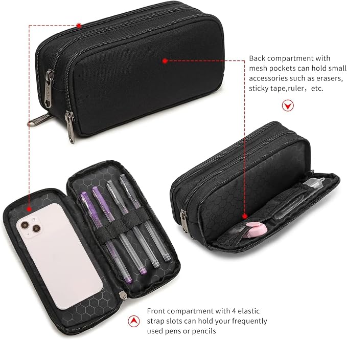 Large Capacity Pencil Case, Aesthetic Pencil Pouch with 3 Compartments