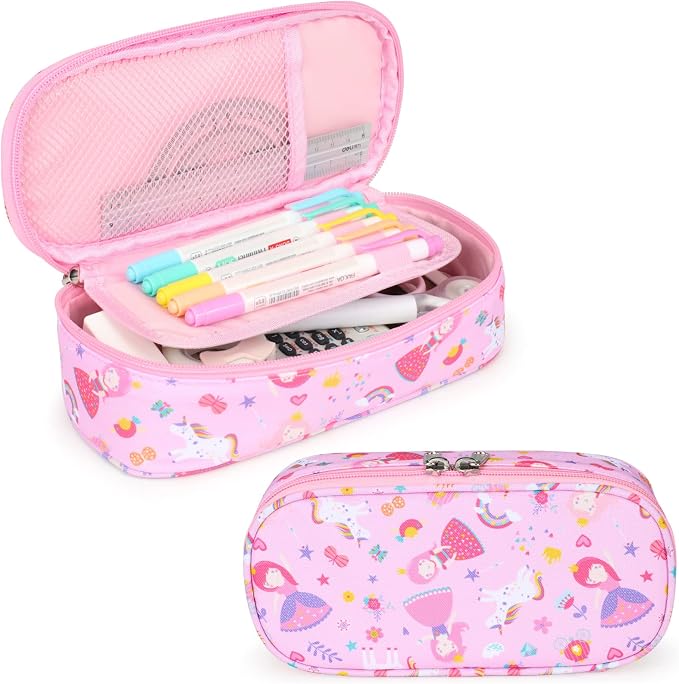 Cambond Cute Pencil Case for Girls - School Pencil Pouch Kid, Pink Princess | Pencil Case for Kids Big Capacity Organizer Bag for Staionary, Aesthetic School Supplies Girls, Water-Resistent Pen Bag