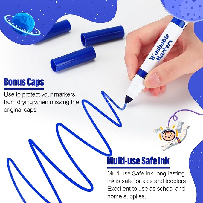 24 Pcs Washable Markers Bulk Broad Line Markers Coloring Conical Tip Large pens for Kids art projects, Teachers, Students, Toddlers, Party Favors, Classrooms, Donations(Blue)