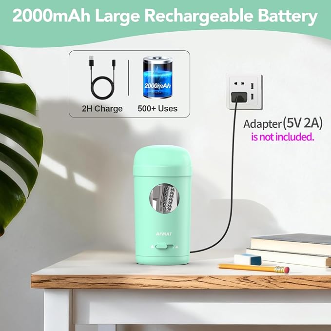 AFMAT Electric Pencil Sharpener, Fully Automatic Pencil Sharpener for 7-8mm Pencils & Colored Pencils, Auto in & Out, Rechargeable Vertical Hands-Free Sharpeners for Classroom/Home/Office PSX7(Green)