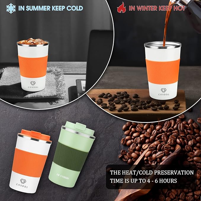 CS COSDDI 12 oz Stainless Steel Vacuum Insulated Tumbler - Coffee Travel Mug Spill Proof with Lid - coffee Cup for Keep Hot/Ice Coffee,Tea and Beer, Orange