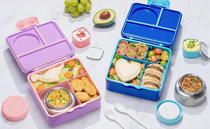 Fimibuke 60oz Leakproof Bento Lunch Box for Kids with 8.5oz Thermo Food Jar | 3-4 Compartment Toddler Lunch Box kids Food Container with Utensil Sauce Cup for School Boys Girls, Dishwasher Safe, BPA-Free