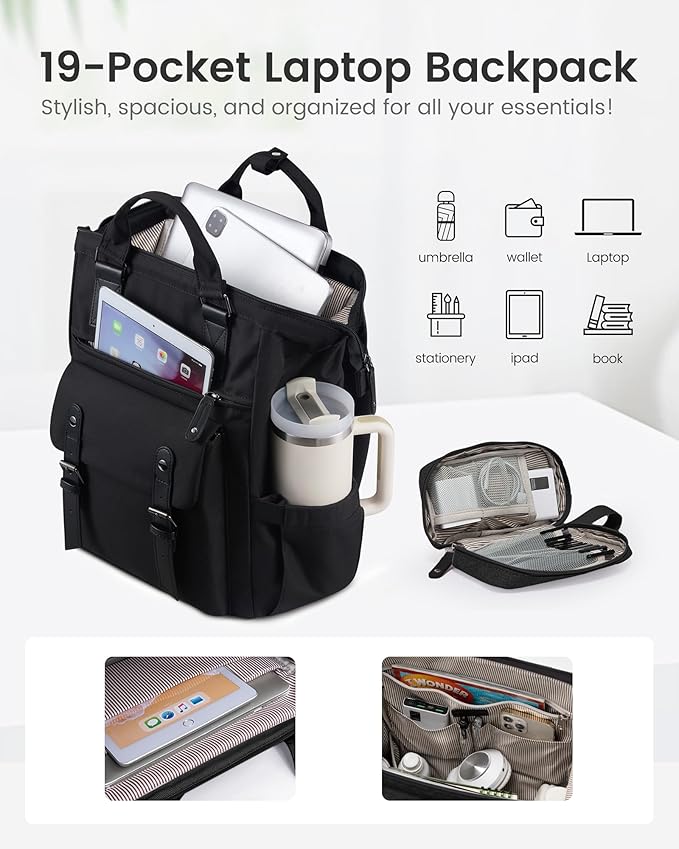 LOVEVOOK Laptop Backpack for Women with Giant Tumbler Holder Pocket,15.6 inch Waterproof Travel Backpack Purse Computer Laptop Bag