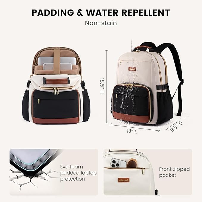 LOVEVOOK Lunch Backpack with Lunch Compartment,17 Inch Laptop Work Travel Insulated Cooler Backpack, Waterproof College Teacher Lunch Bag Box with Tumbler Holder,Gifts for Men Women,Grey-Black-Brown