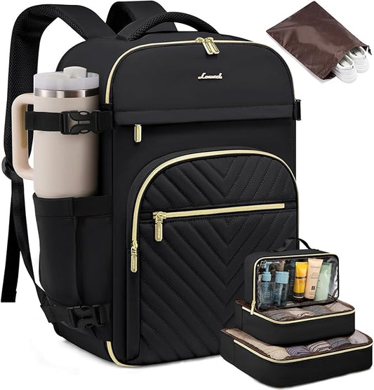 LOVEVOOK Large Travel Backpack for Women, 50L Carry on Backpack for Airplanes, TSA Personal Item Travel Bag for Women fits 18" Laptop, Waterproof Carry on Bags with 4 Packing Cubes