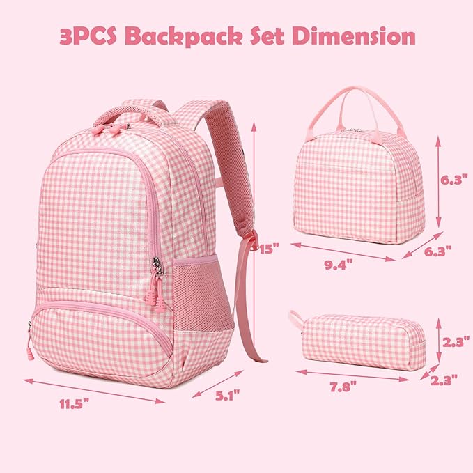 Kimwadalh School Backpack for Girls, Backpack with Lunch Box Pencil Case for Preschool Elementary High School Girls Boys