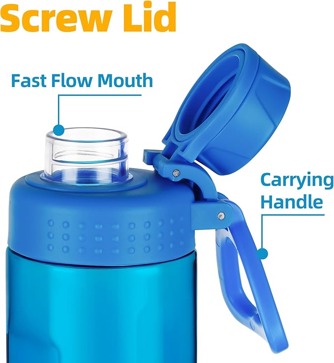 OLDLEY Water Bottles 20oz BPA Free Tritan Water Bottle with Carry Handle and Spout Lid, Leakproof Kids Water Bottle for Home,Travel, School, Outdoors, Blue