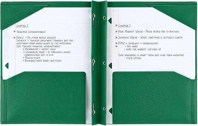 Five Star 2-Pocket Folder, Plastic Folder with Stay-Put Tabs and Prong Fasteners, Holds 8-1/2" x 11" Paper, Forest Green (72111) (Pack of 2)