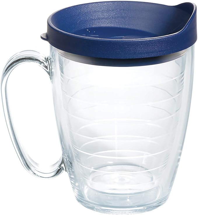 Tervis Clear & Colorful Lidded Made in USA Double Walled Insulated Tumbler Travel Cup Keeps Drinks Cold & Hot, 16oz Mug, Navy Lid