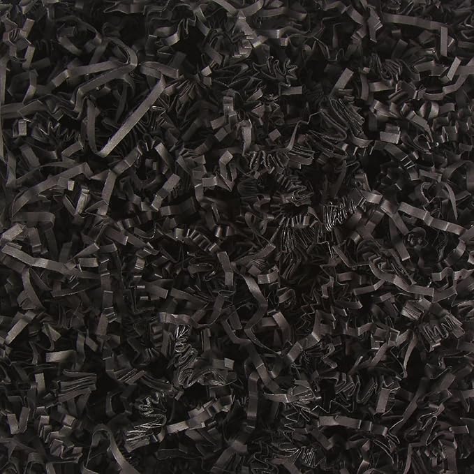 Crinkle Cut Paper Shred Filler, Raffia Paper Shredded Paper Stuffing for Gifts Wrapping Baskets Box Filling Easter Party Supply (Black)