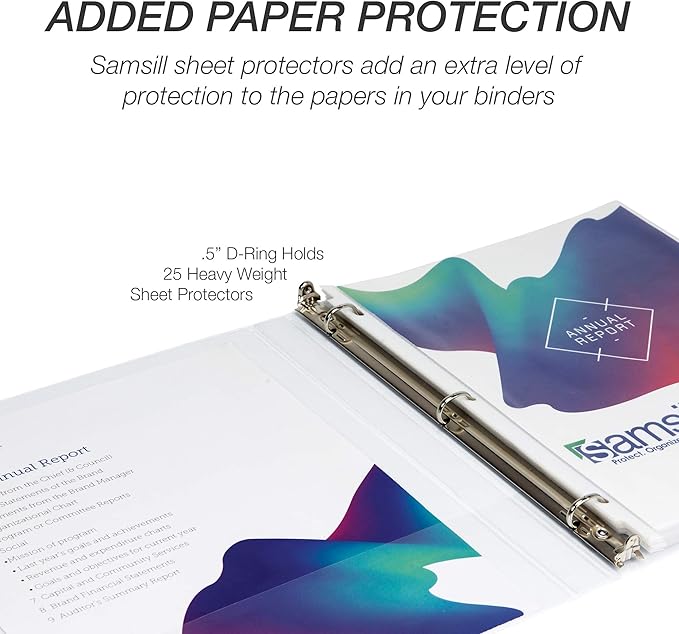 Samsill Durable 0.5 inch 3 Ring Binder, D Ring Binder, 100% Recycled Chipboard, White, 4 Pack