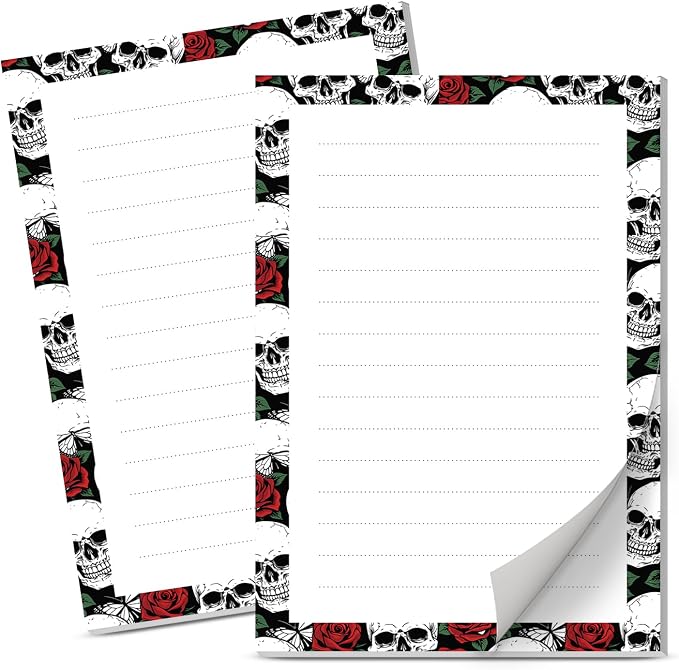 Lined Sticky Notes 4x6 in, 2 Pack Large Cute Notepads with Lines Self-Stick Note Pad, Funny Memo Pads Strong Adhesive for Office, Home Cool Skulls