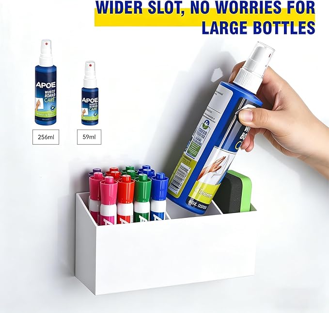 Magnetic Dry Erase Marker Holder for Whiteboard, Anti-slip Magnet Pen Holder for Fridge Refrigeator, Acrylic Pencil Holder for Classroom Teacher, Office Accessories, Locker Organizer(White)