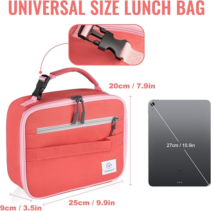 Genteen Lunch Box Lunch Bag for Kids Girls,Insulated Lunch Bag Women,Reusable Lunchbox for School,Work,Outdoor (Red)