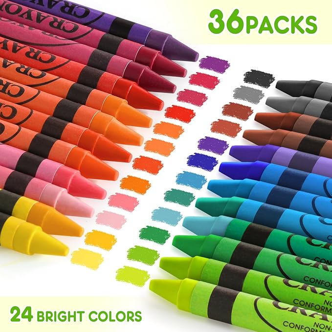 Crayons Bulk 24 Count, 24 Individual Boxes of 24 Assorted Colors for Kids 4-8, Classroom Crayons for Preschool Kindergarten & Toddlers, Non Toxic Back to School Supplies Stocking Stuffers Party Favors
