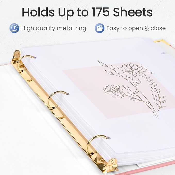 Sooez 3 Ring Binder 1 Inch with Foil Stamping & Metal Corner, Letter Size