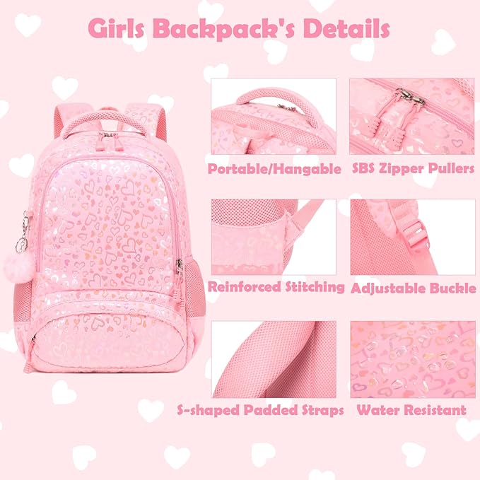 Kimwadalh School Backpack for Girls, Backpack with Lunch Box Pencil Case for Preschool Elementary High School Girls Boys