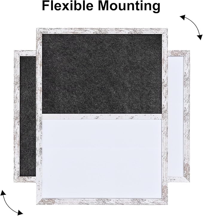 Whiteboard Bulletin Board Dark Gary Felt Board Combo for Office School Kitchen Bedroom, White Wood Frame,17.7"*23.6",Whiteboard+BK-4560WH
