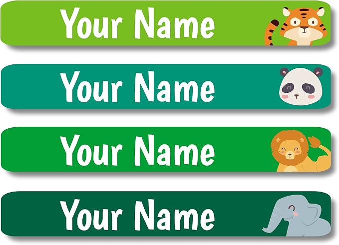 Lovable Labels Personalized Labels for Kids (120 Labels) - Waterproof Dishwasher Safe Peel and Stick Labels for School Supplies Daycare Kindergarten Camp (Welcome to The Jungle)